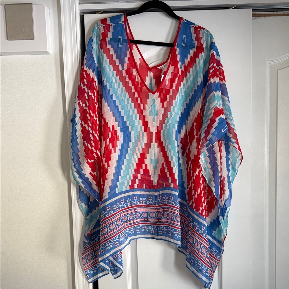 Club Monaco beach Colorful Geometric Poncho Top